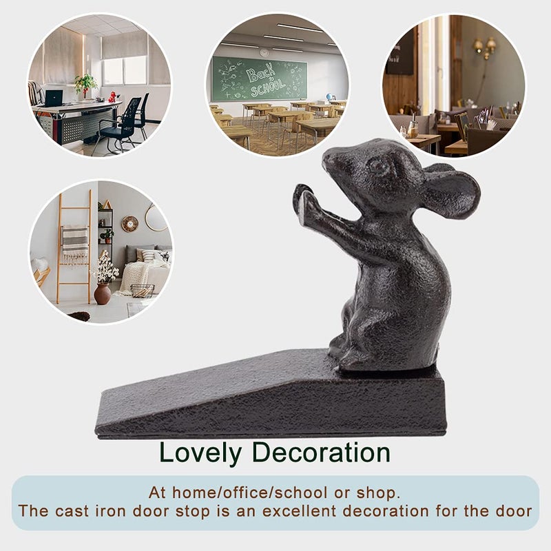 Earl Diamond Heavy Duty Cast Iron Cute Mouse Door Stops | Decorative Cute Animal Statue Metal Door Stopper Wedge, with Non-Slip Mat for Home Office Commercial - Image 3